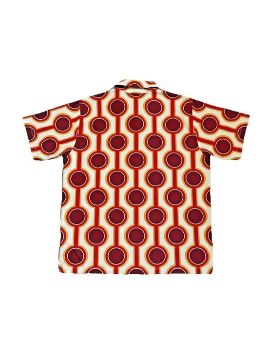 Dorothy Zudora Retro Polo Shirt Burning Sands Mens Large Mod Geo Print Disco - Picture 4 of 7